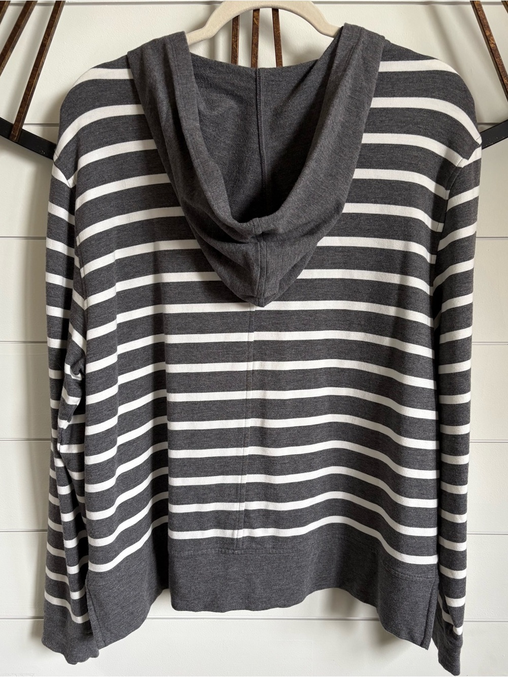CAbi Nautical Inspired Gray & White Striped Hoodie - Soft French Terry Knit (L) - Picture 12 of 14